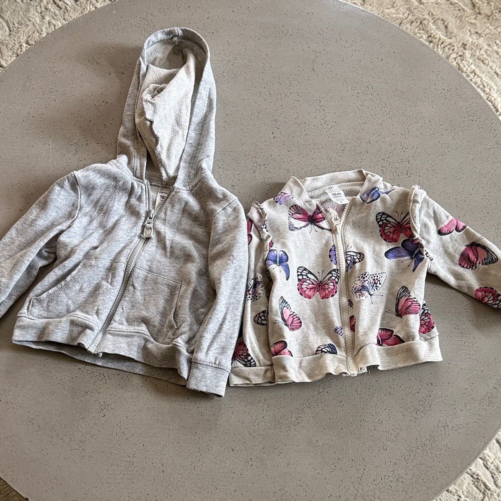 Butterfly Print and Gray Kids Hoodie 18M